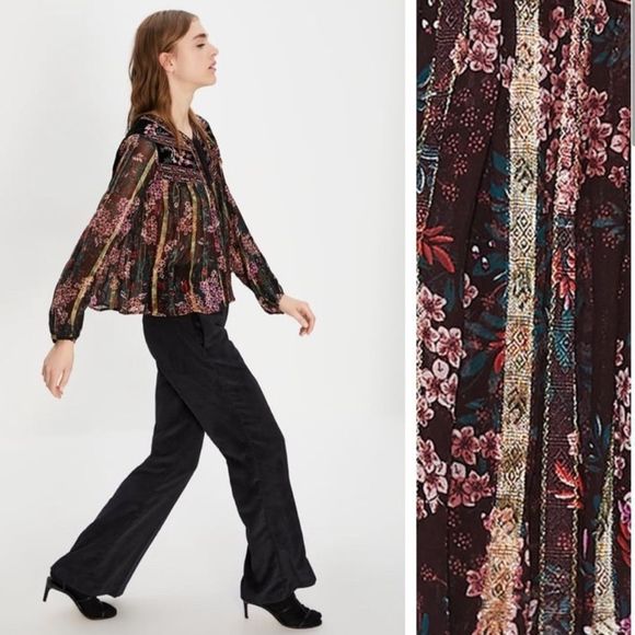 ZARA VELVET EMBROIDERED TIE UP BLOUSE - Picture 3 of 9